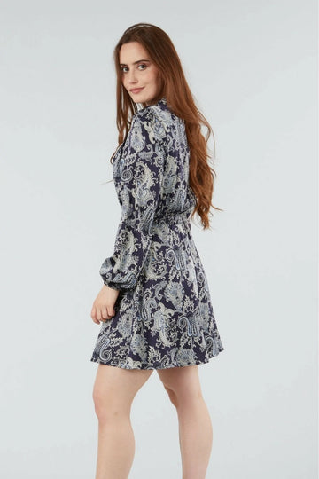 Navy Paisley Print Pussybow Dress Double Second